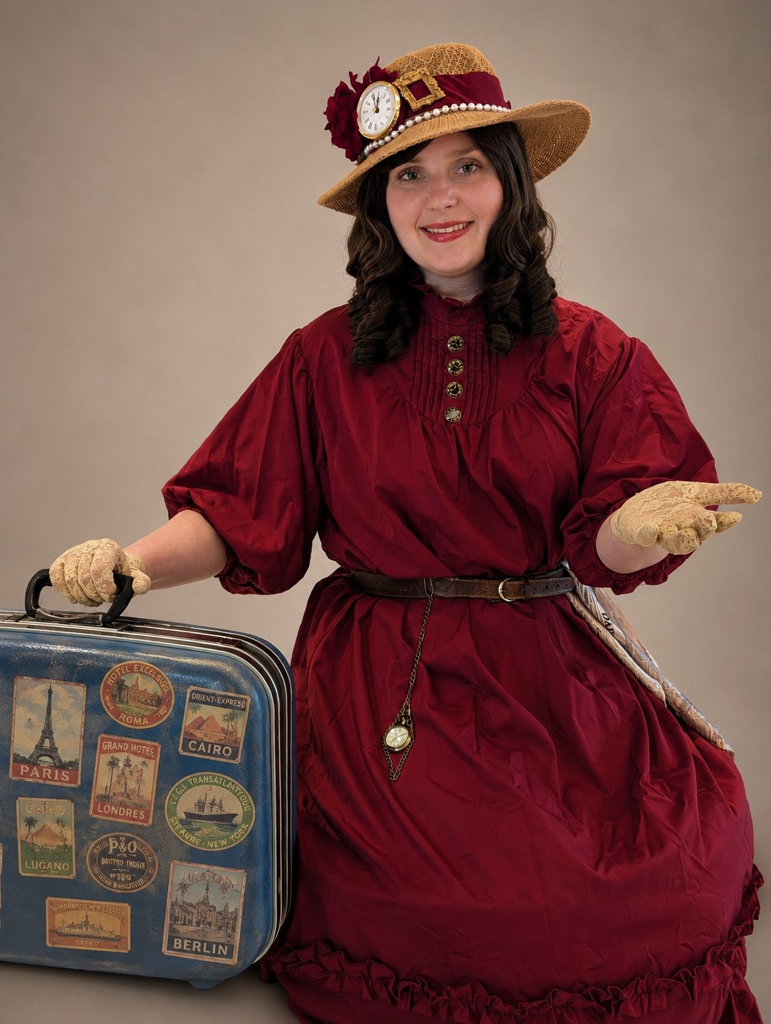 Mlle Rose-Souvenir en costume rouge